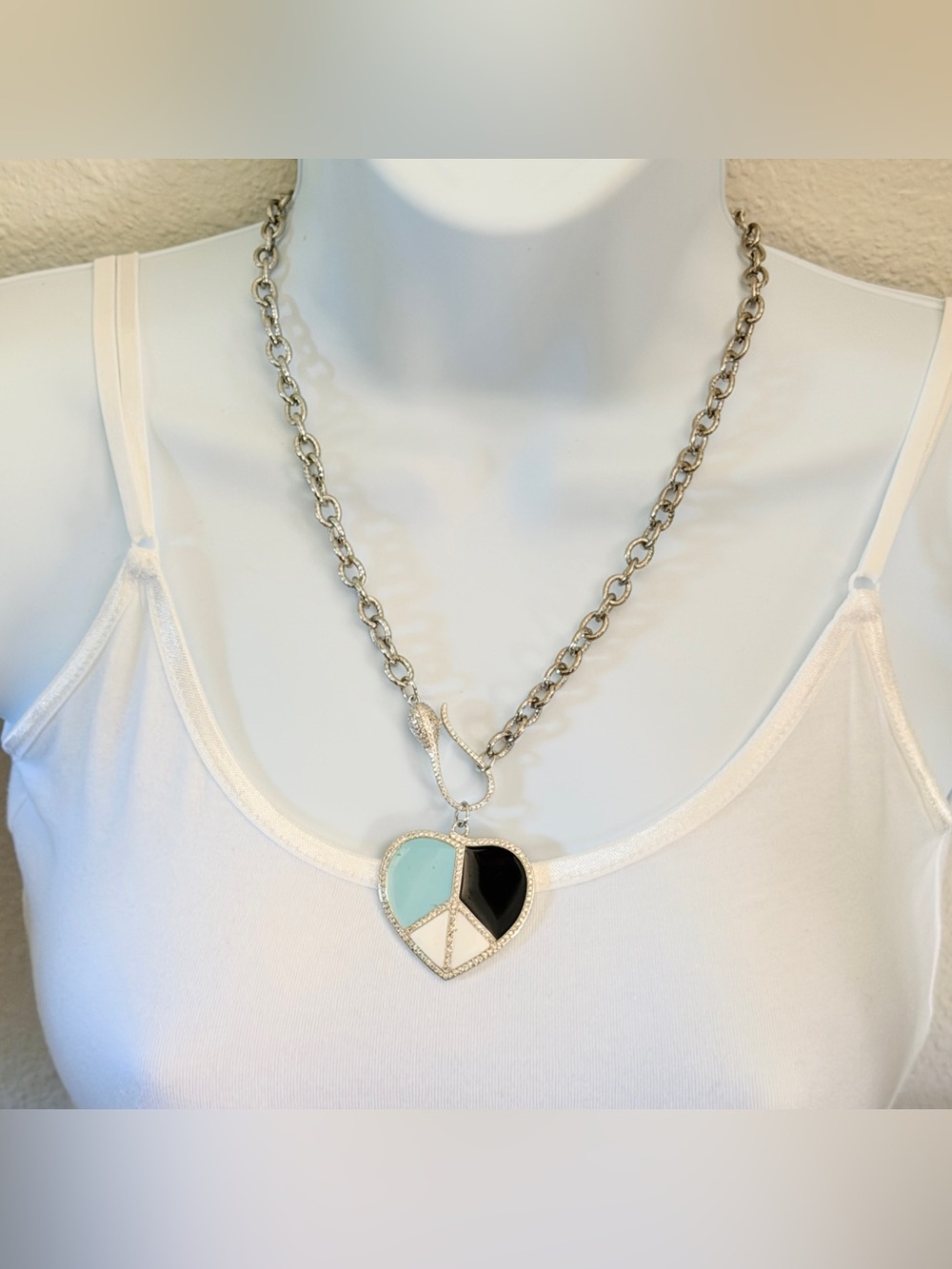 Melanie Clara Snake Charm-Hook Heart Pendant Charm Necklace Silver Chain